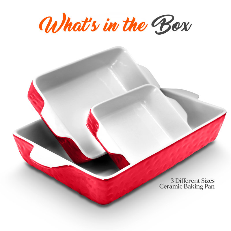 NutriChef 3Pcs. Rectangular Ceramic Bakeware Set Durable Baking